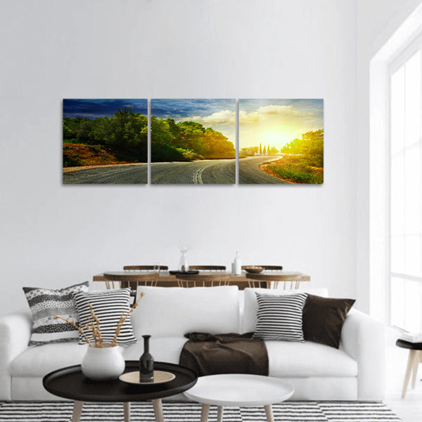 The road in the mountains to the sea Panoramic Canvas Wall Art