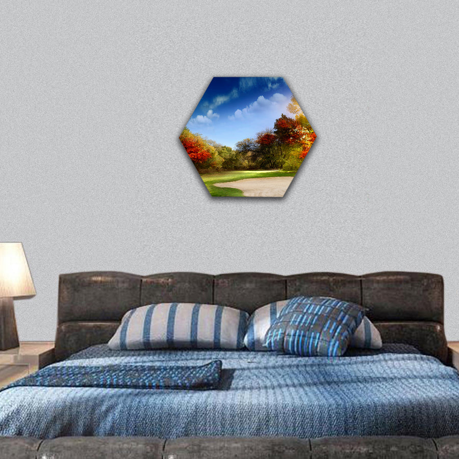 Autumn Foliage at the Golf Course hexagonal canvas wall art