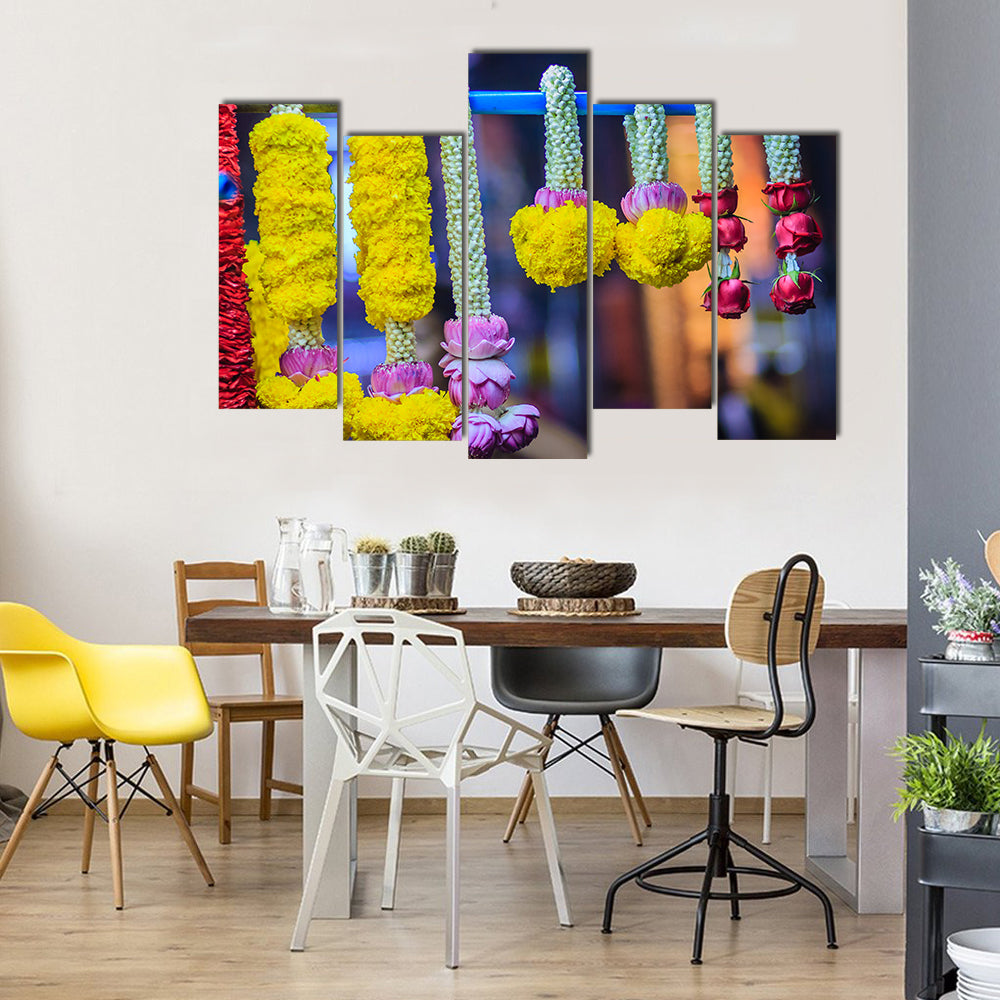 Colorful Marigold Flower For A Hindu Religious Ceremony Multi Panel Canvas Wall Art