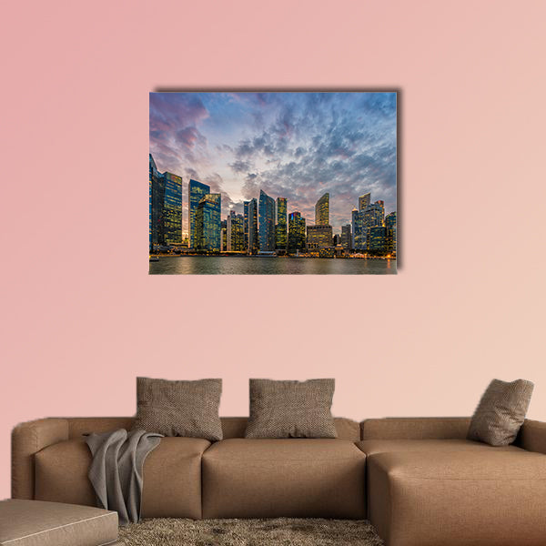 Singapore skyline and Financial Building with river at Marina Bay Area multi panel canvas wall art