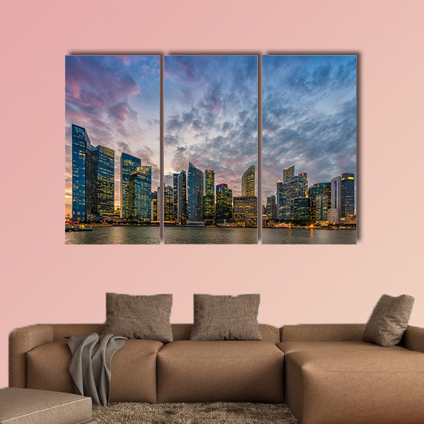 Singapore skyline and Financial Building with river at Marina Bay Area multi panel canvas wall art
