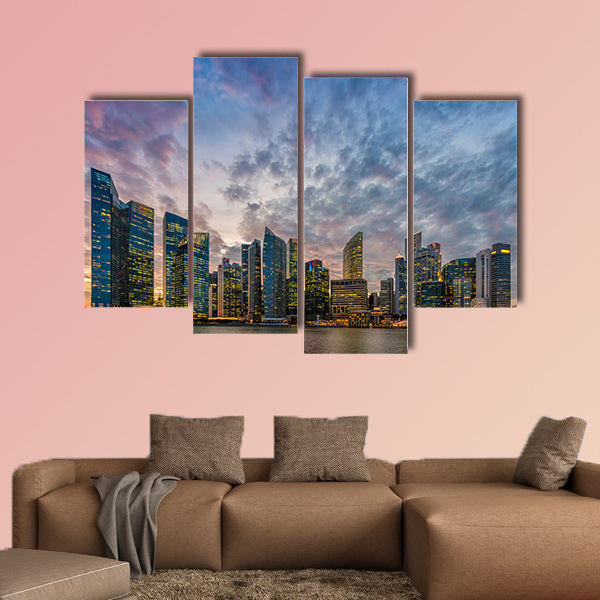 Singapore skyline and Financial Building with river at Marina Bay Area multi panel canvas wall art