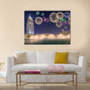 Beautiful fireworks above dancing fountain in front of Burj Khalifa  multi panel canvas wall art