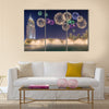 Beautiful fireworks above dancing fountain in front of Burj Khalifa  multi panel canvas wall art