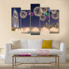 Beautiful fireworks above dancing fountain in front of Burj Khalifa  multi panel canvas wall art