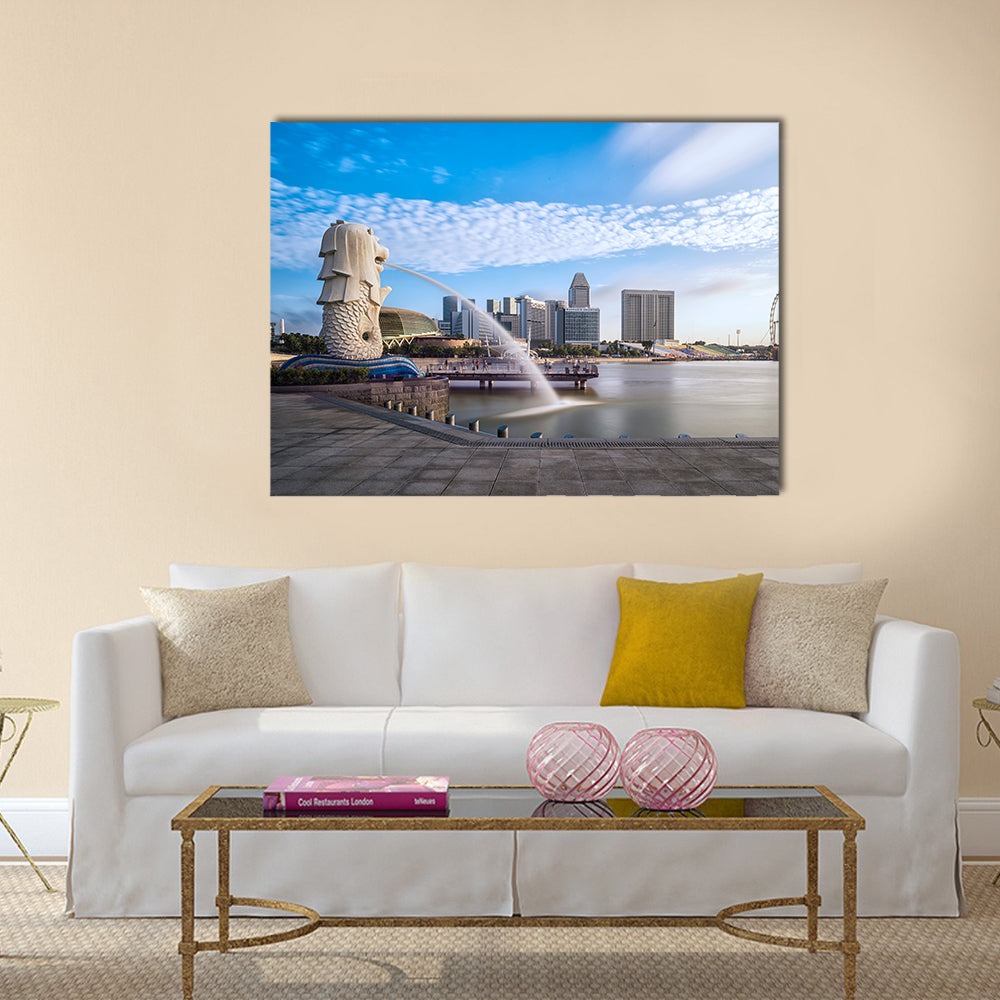 Sunrise in the morning at Merlion Singapore Marina Bay sand Multi panel canvas wall art