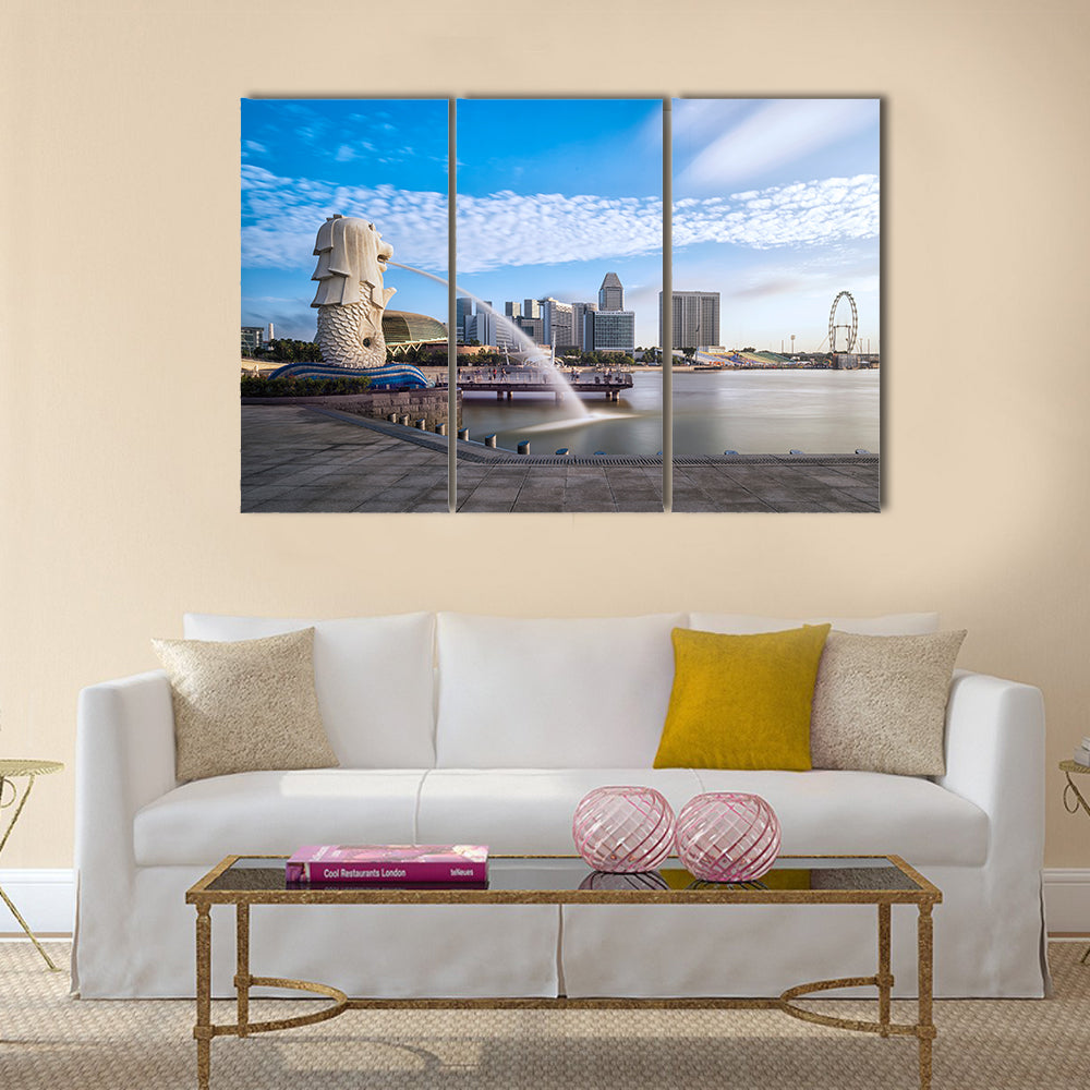 Sunrise in the morning at Merlion Singapore Marina Bay sand Multi panel canvas wall art
