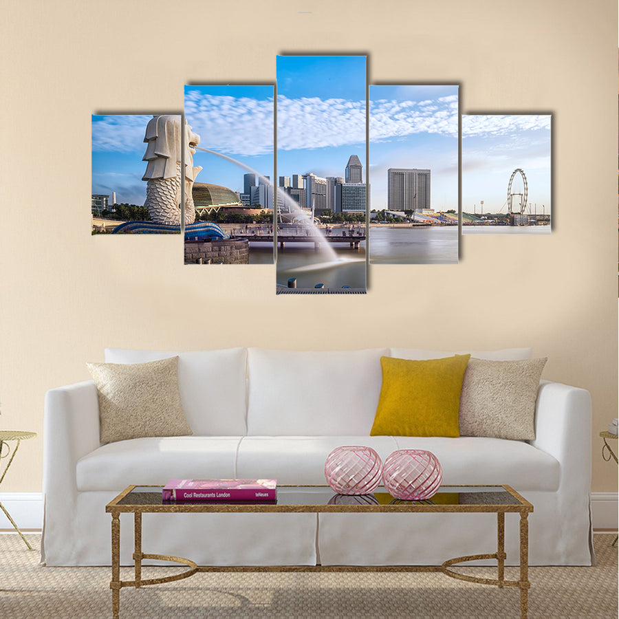 Sunrise in the morning at Merlion Singapore Marina Bay sand Multi panel canvas wall art
