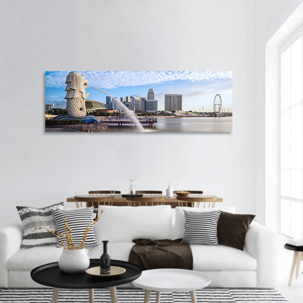 Sunrise in morning at merlion Singapore Marina Bay sand Panoramic Canvas Wall Art