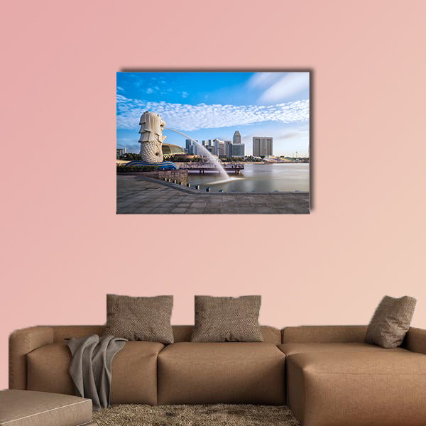 Sunrise in the morning at merlion Singapore Marina Bay sand multi panel canvas wall art