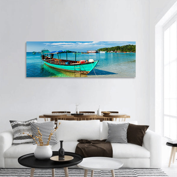 Panorama of boat in Sihanoukville, Cambodia Panoramic Canvas Wall Art