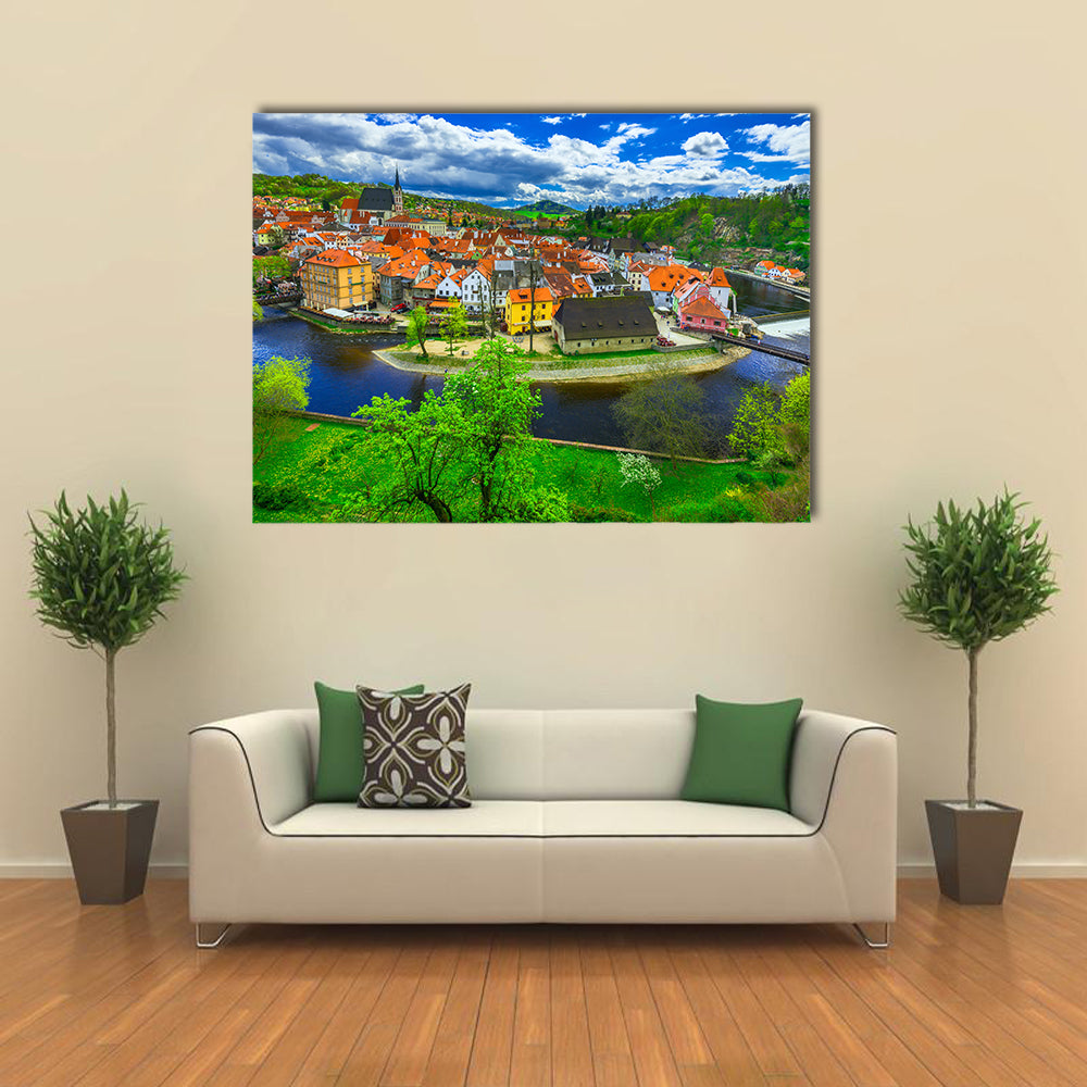 View Of A Landscape Covered With Water, Mountains And Clouds Multi Panel Canvas all Art Print Set