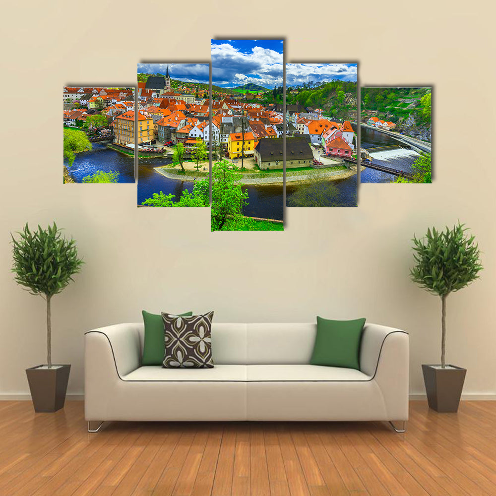 View Of A Landscape Covered With Water, Mountains And Clouds Multi Panel Canvas all Art Print Set