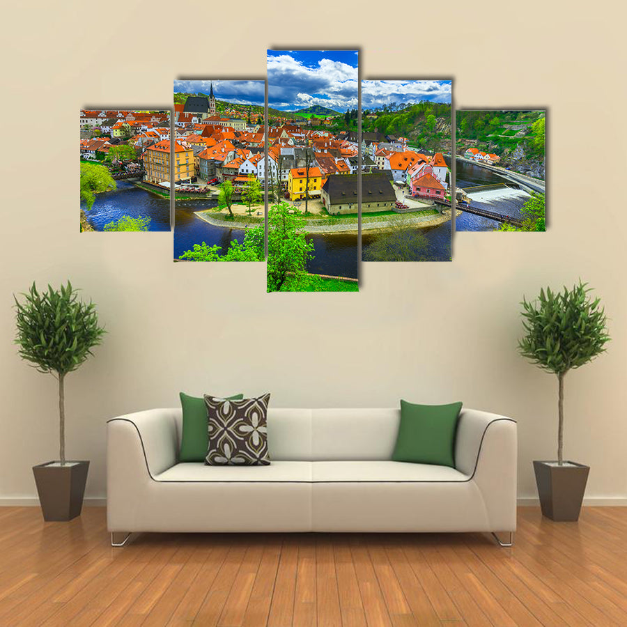 View Of A Landscape Covered With Water, Mountains And Clouds Multi Panel Canvas all Art Print Set