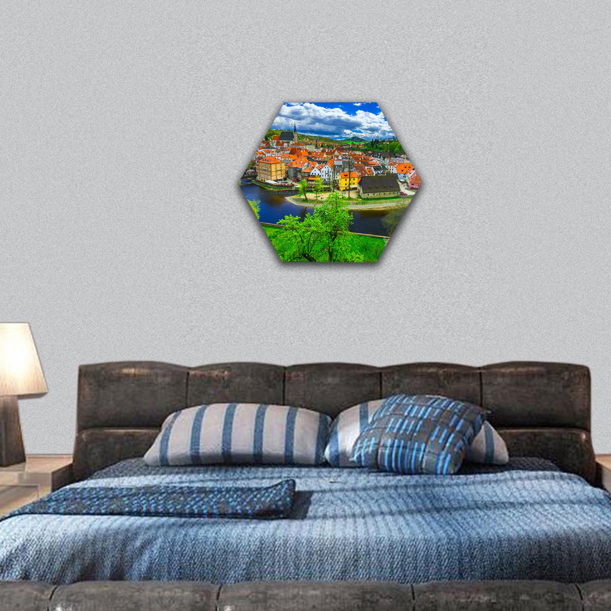 View of Cesky Krumlov, Czech Republic hexagonal canvas wall art