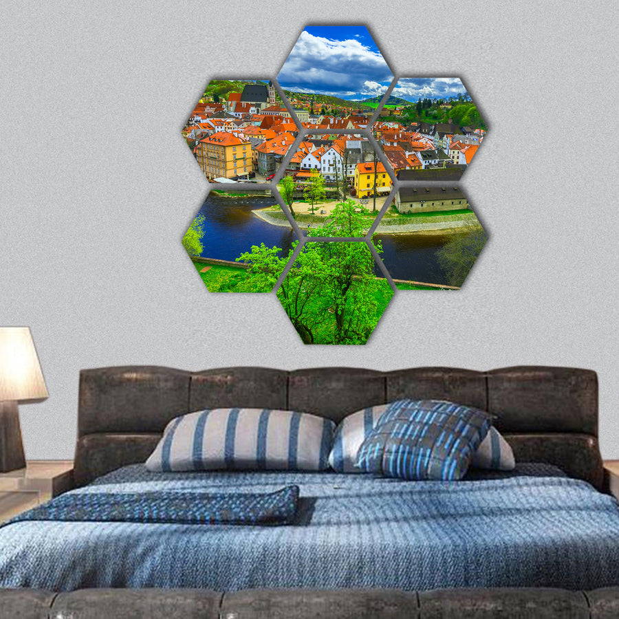 View of Cesky Krumlov, Czech Republic hexagonal canvas wall art