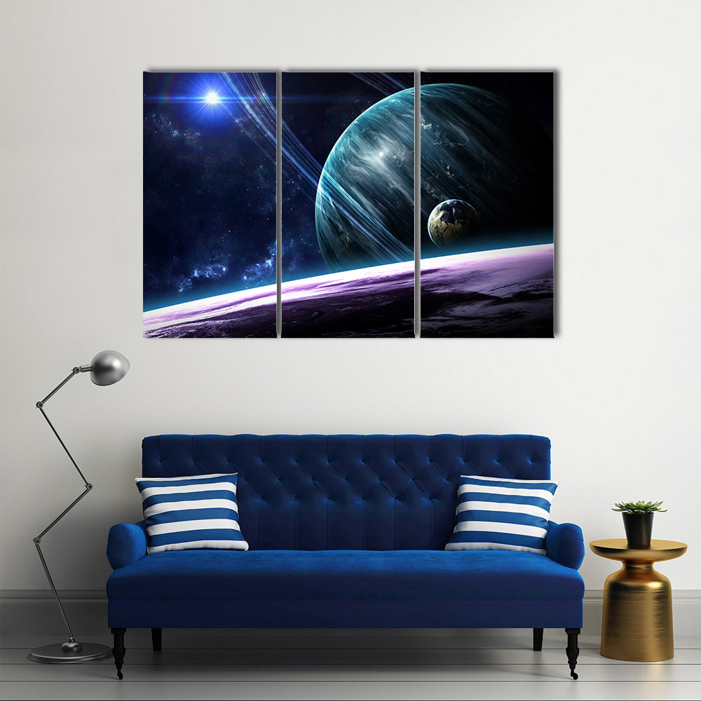 Beauty Of Outer Space With Galaxies, Planets And Stars Multi Panel Canvas Wall Art