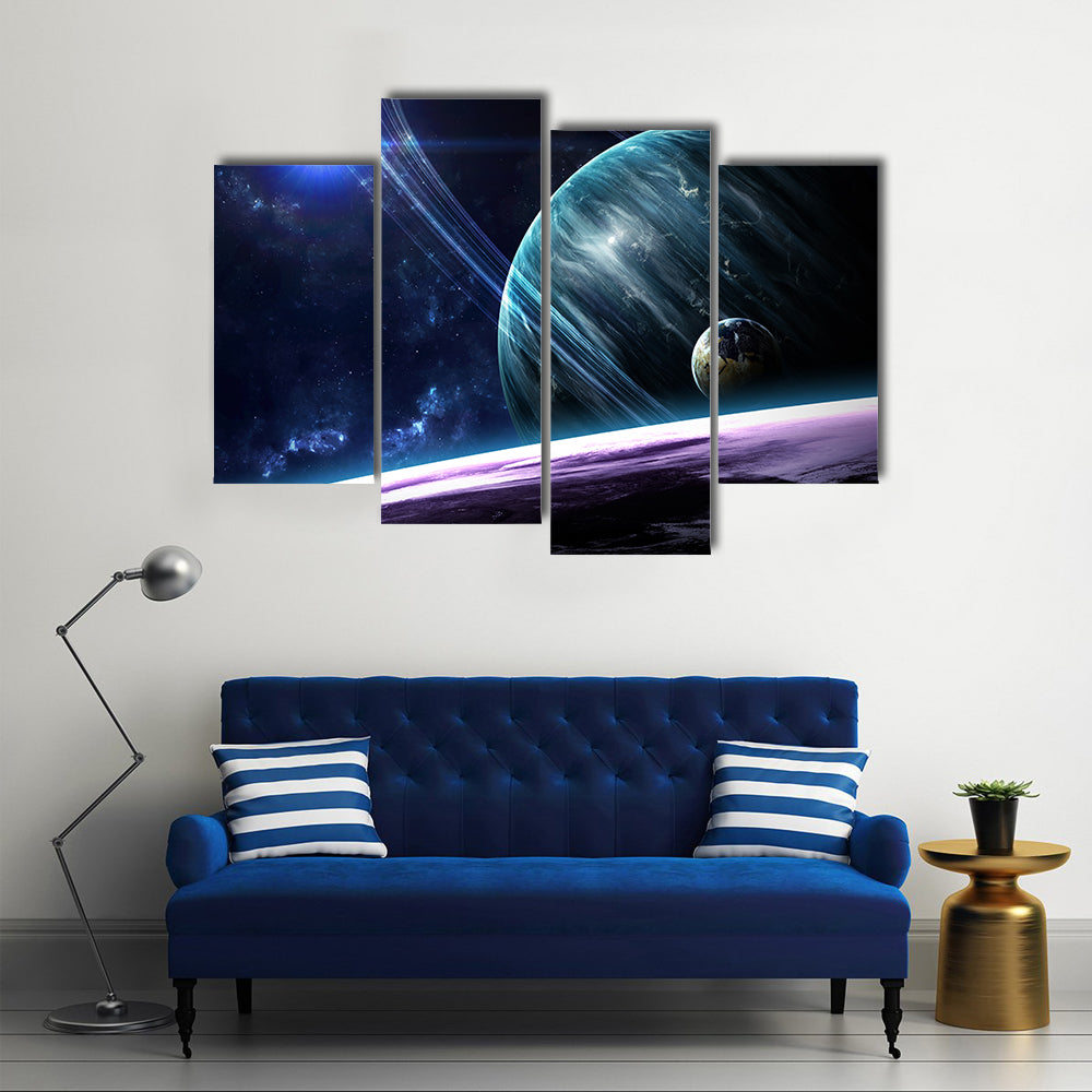 Beauty Of Outer Space With Galaxies, Planets And Stars Multi Panel Canvas Wall Art
