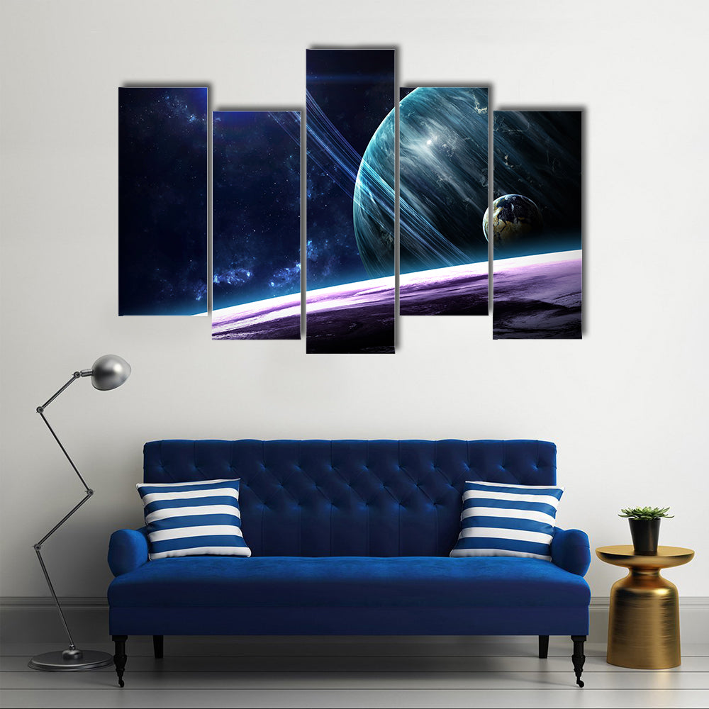Beauty Of Outer Space With Galaxies, Planets And Stars Multi Panel Canvas Wall Art