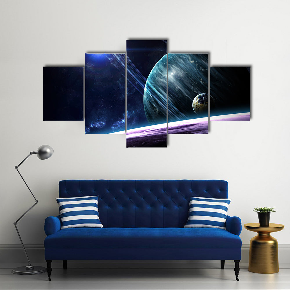 Beauty Of Outer Space With Galaxies, Planets And Stars Multi Panel Canvas Wall Art