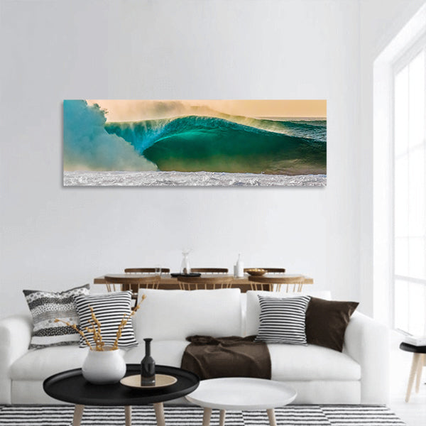 World Bonzai Pipeline surf wave on Shore, Oahu, Hawaii Panoramic Canvas Wall Art