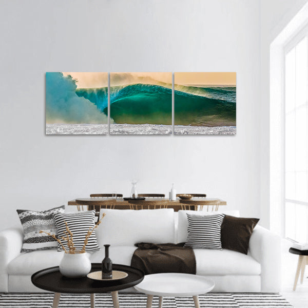 World Bonzai Pipeline surf wave on Shore, Oahu, Hawaii Panoramic Canvas Wall Art