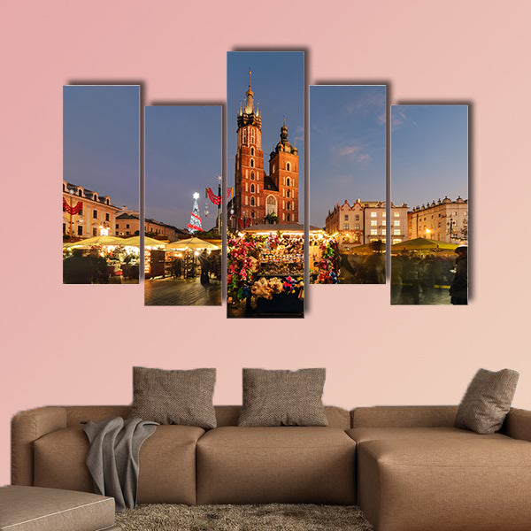 Traditional street market in Old City in Krakow, multi panel canvas wall art