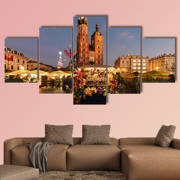 Traditional street market in Old City in Krakow, multi panel canvas wall art