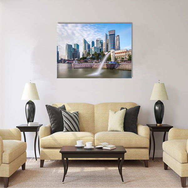 Singapore skyline and river at Merlion Bay Multi panel canvas wall art