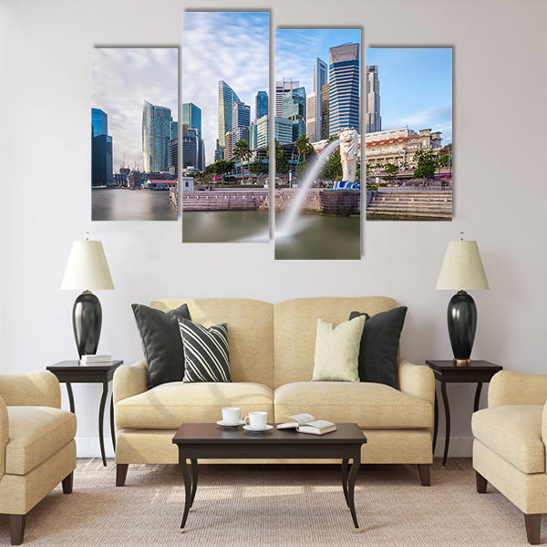 Singapore skyline and river at Merlion Bay Multi panel canvas wall art