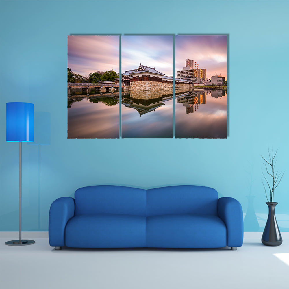 Hiroshima, Japan at the castle moat multi panel canvas wall art