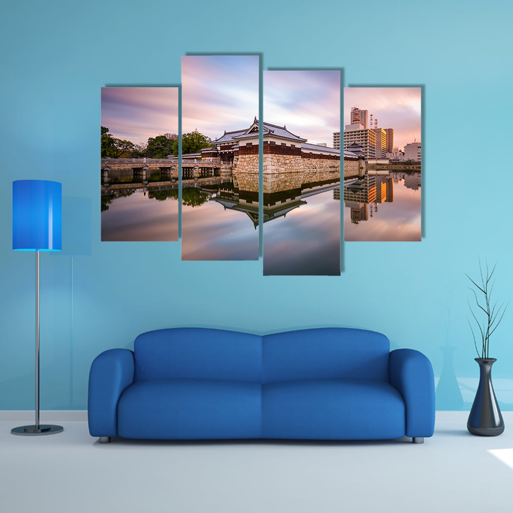 Hiroshima, Japan at the castle moat multi panel canvas wall art