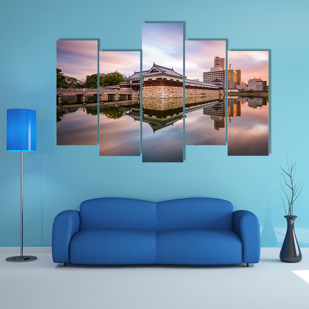 Hiroshima, Japan at the castle moat multi panel canvas wall art
