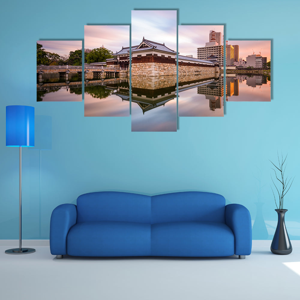 Hiroshima, Japan at the castle moat multi panel canvas wall art