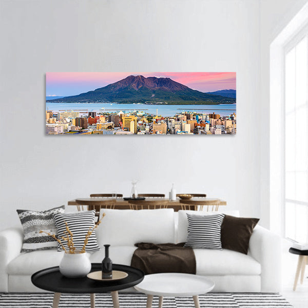 Kagoshima, Japan with Sakurajima Volcano Panoramic Canvas Wall Art