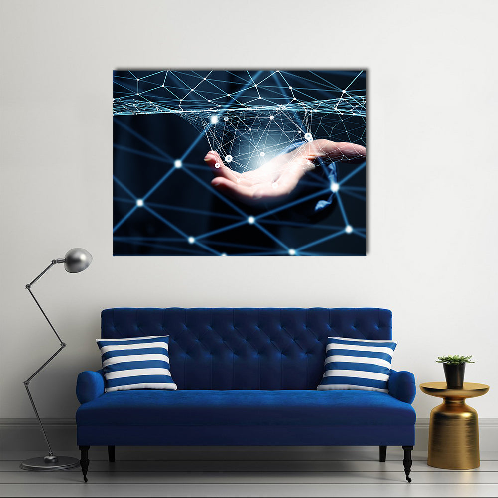 hand demonstrating digital connection lines in palm Concept Multi panel canvas wall art