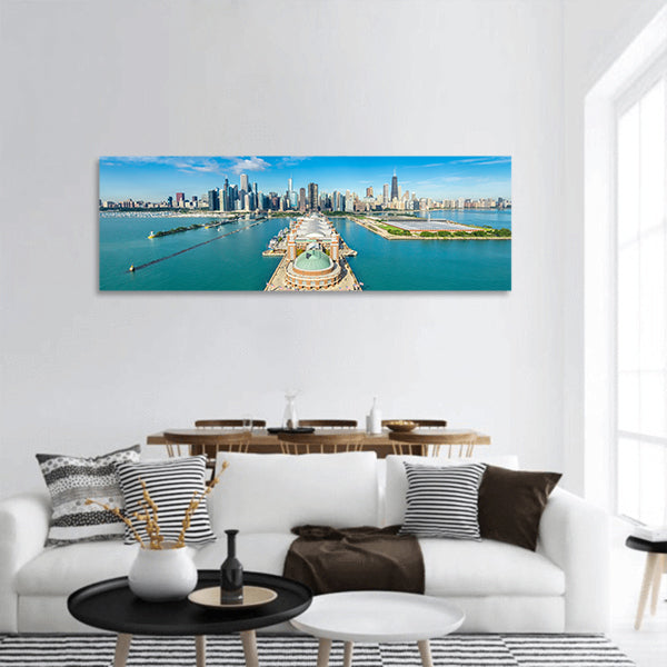 View of Chicago Skyline panoramic canvas wall art.