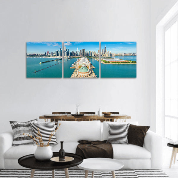 View of Chicago Skyline panoramic canvas wall art.