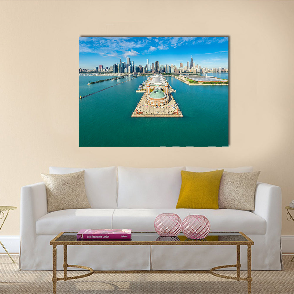 The Chicago Skyline Aerial View Navy Pier Multi Panel Canvas Wall Art