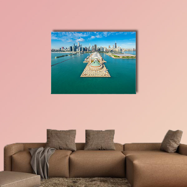 Chicago Skyline aerial view Navy Pier multi panel canvas wall art
