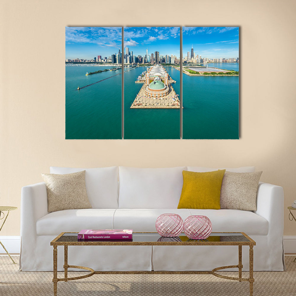 The Chicago Skyline Aerial View Navy Pier Multi Panel Canvas Wall Art