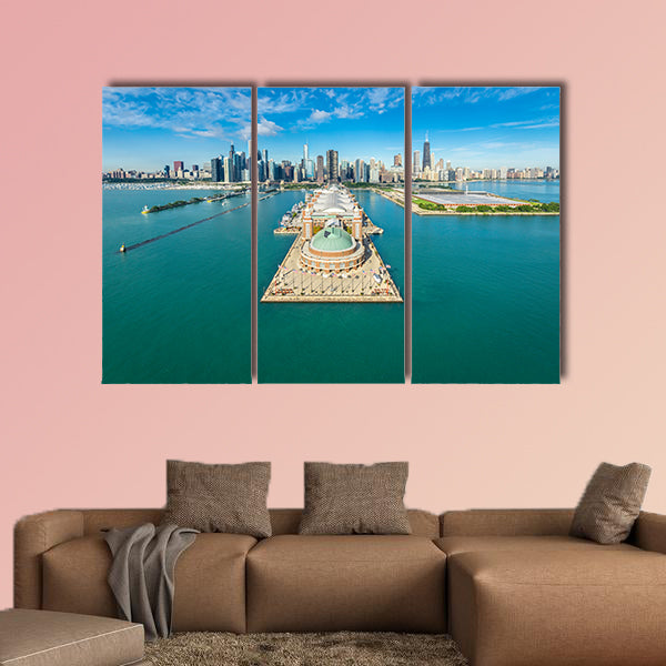 Chicago Skyline aerial view Navy Pier multi panel canvas wall art