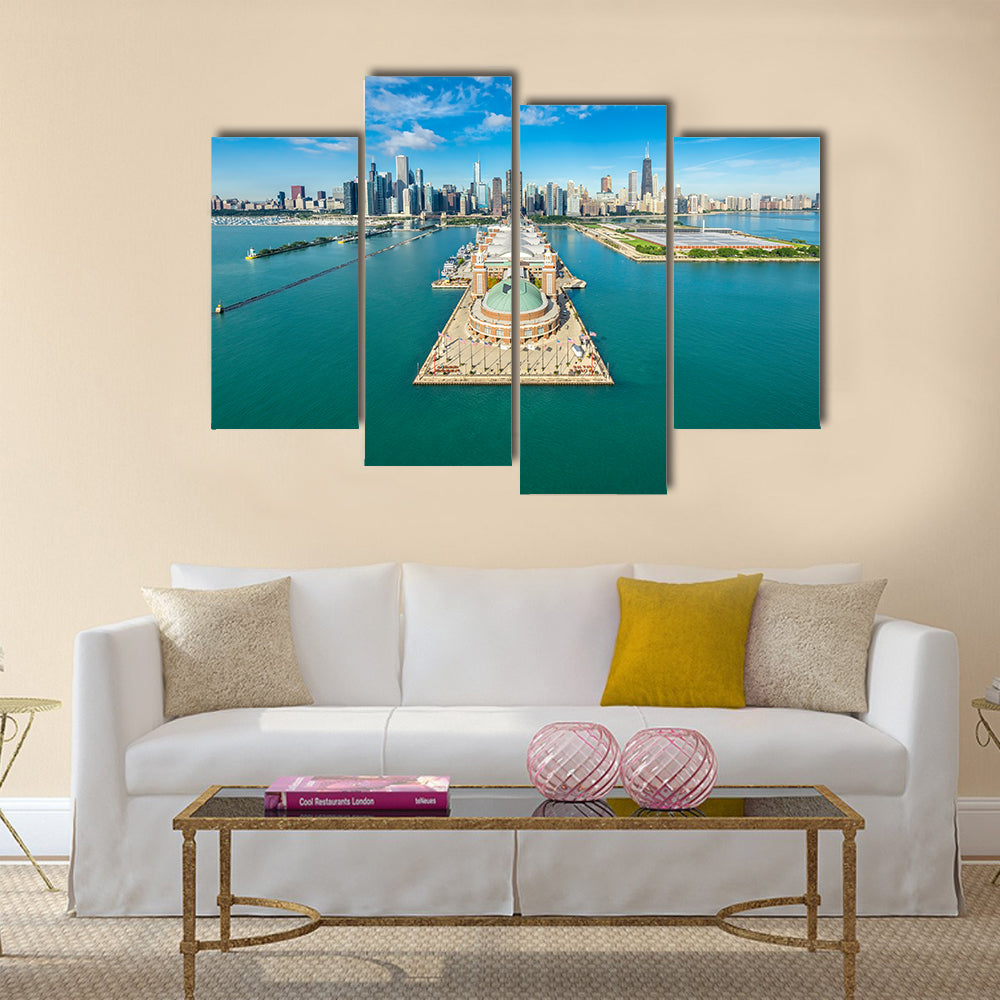 The Chicago Skyline Aerial View Navy Pier Multi Panel Canvas Wall Art