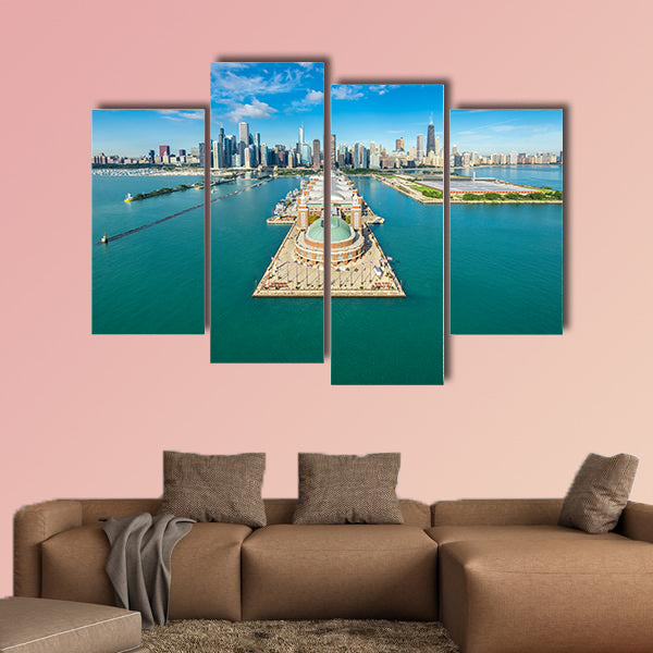 Chicago Skyline aerial view Navy Pier multi panel canvas wall art