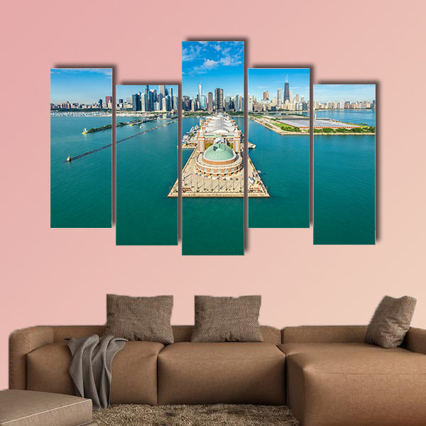 Chicago Skyline aerial view Navy Pier multi panel canvas wall art