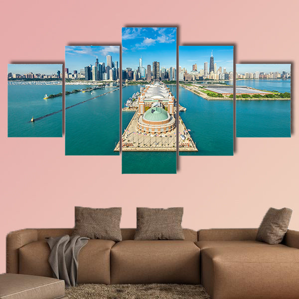 Chicago Skyline aerial view Navy Pier multi panel canvas wall art