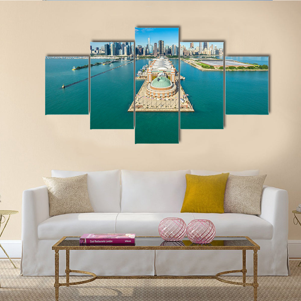 The Chicago Skyline Aerial View Navy Pier Multi Panel Canvas Wall Art