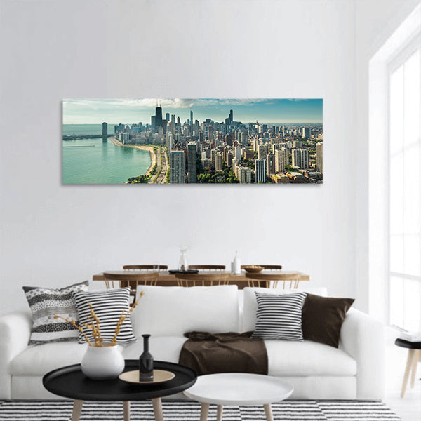 Chicago skyline with road panoramic canvas wall art.