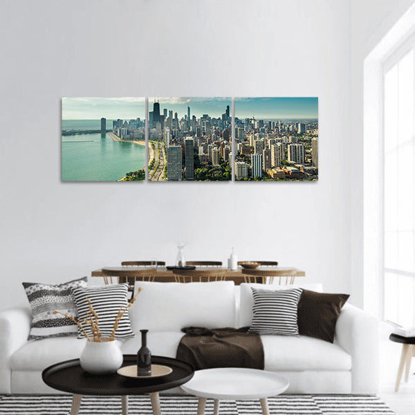 Chicago skyline with road panoramic canvas wall art.