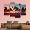 Ocean Drive Street with illuminated buildings, South Beach, Florida multi panel canvas wall art